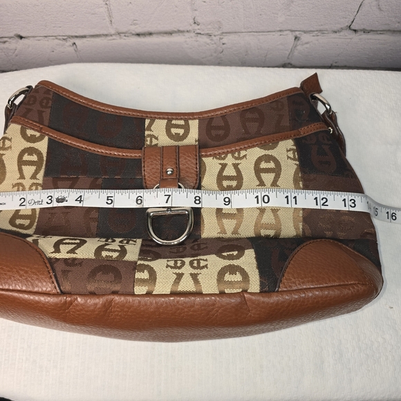 Etienne Aigner Brown and Tan Monogram Shoulder Bag - Picture 8 of 12